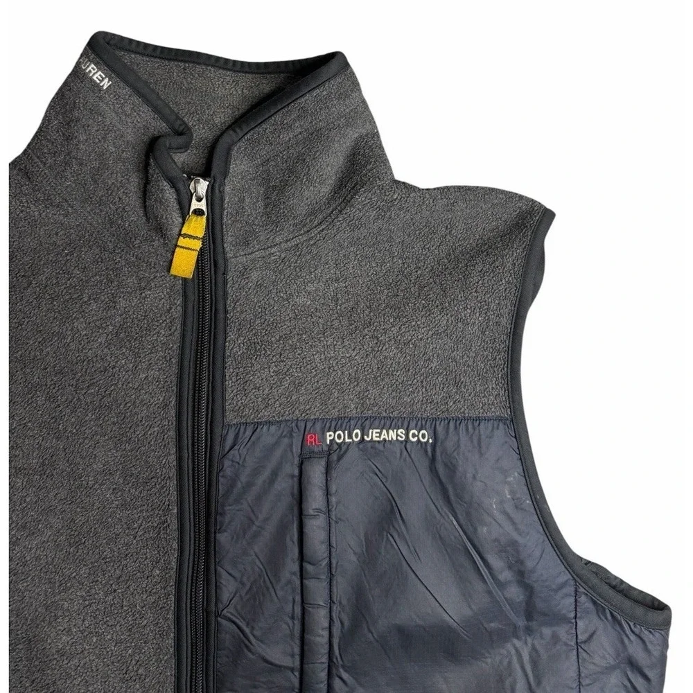 Vintage‎ Polo Jeans Co Ralph Lauren Fleece Vest Gray Full Zip Men's Large 90s
